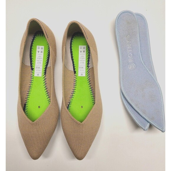 Rothy's Pointed Toe Flats 10 Beige Nude Camel OG Shoe Women - Picture 7 of 8